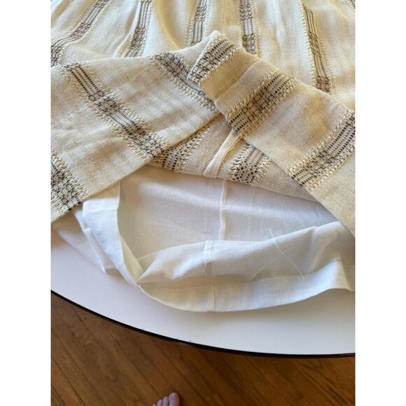 Vintage 70s pleated curtain, beige brown lined woven panel, striped, per panel - Picture 6 of 10